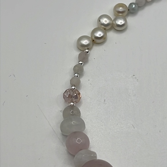 ROSE QUARTZ, MOONSTONE, MORGANITE, PINK AB CRYSTAL, AND STERLING NECKLACE 17” - Picture 9 of 15